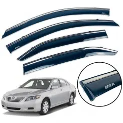 Дефлектори вікон (вітровики) для Toyota Camry V40 2006-2011 з нерж. хром полоскою накладні