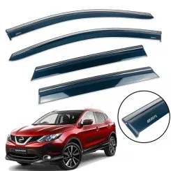 Дефлектори вікон (вітровики) для Nissan Qashqai II 2014+ з нерж. хром полоскою накладні (на скотче)
