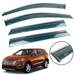 Дефлектори вікон (вітровики) для Hyundai Santa Fe 2012-2018 з нерж. хром полоскою накладні