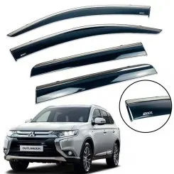 Дефлекторы окон (ветровики) для Mitsubishi Outlander 2012-2020 с нерж. хром полоской накладные