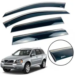 Дефлектори вікон (вітровики) для Volvo XC90 2003-2015 (на скотче) з нерж. хром полоскою накладні