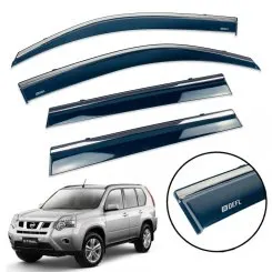 Дефлектори вікон (вітровики) для Nissan X-Trail II 2007-2014 з нерж. хром полоскою накладні