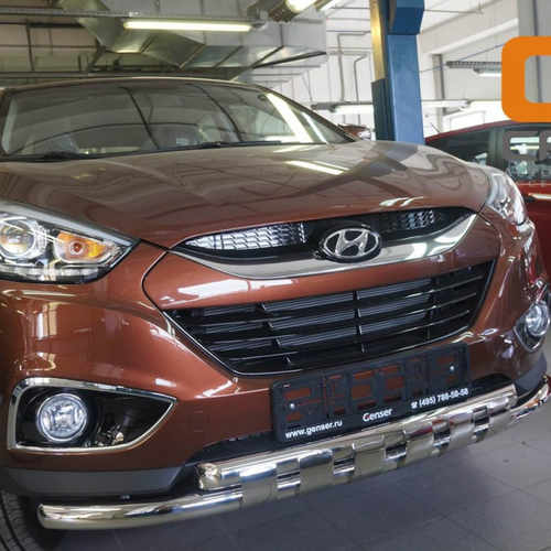 Захист переднього бампера Hyundai IX-35 (2009-) (подвійний Shark) d60/60