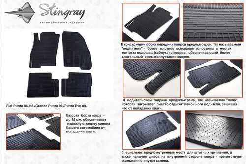 Автомобільні килимки в салон Stringray для Fiat Grande Punto 09+ (2 шт)