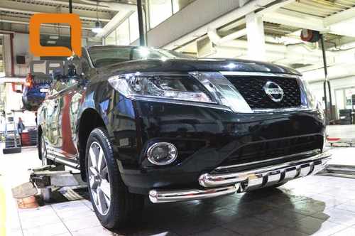 Захист переднього бампера Nissan Pathfinder (2014-) (подвійний Shark) dd60/60