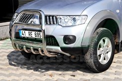 Кенгурятник високий з двома перемичками і грилем для Mitsubishi L-200 2010+