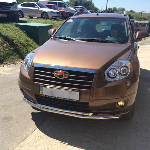 Захист переднього бампера (чорний метал) подвійний Geely Emgrand X7