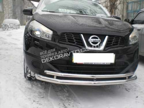 Передній захист подвійний (чорний метал) для Nissan Qashqai 2010-2014