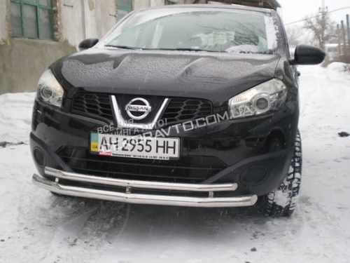 Передній захист подвійний (чорний метал) для Nissan Qashqai 2010-2014