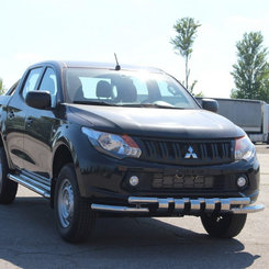 Передняя защита двойная с грилем для Mitsubishi L200 (2016+)