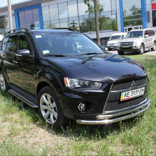 Захист передній подвійний (чорний метал) для Mitsubishi Outlander XL 2010-2012