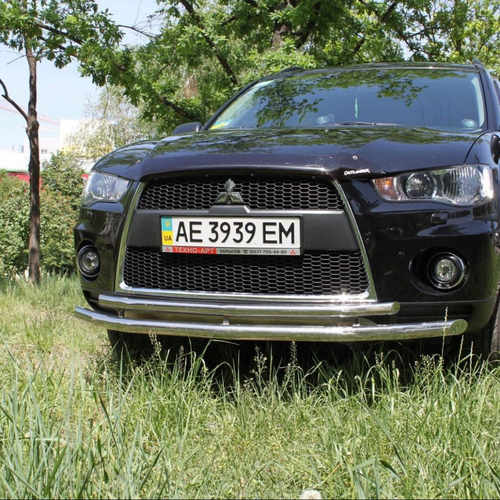 Захист передній подвійний (чорний метал) для Mitsubishi Outlander XL 2010-2012