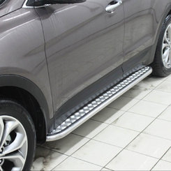 Пороги майданчик (чорний метал) для Hyundai Santa Fe 2013+ з алюмінієвим листом d42