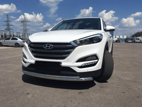 Передній захист подвійний (чорний метал) Tucson 2015-2021