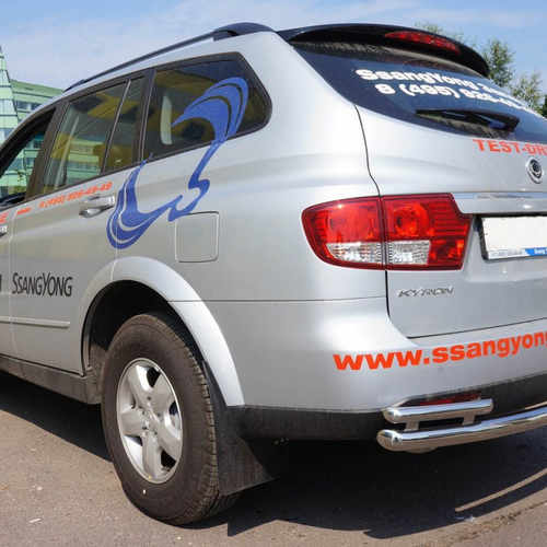 Захист заднього бампера Ssang Yong Kyron (2006-) (одинарна з куточками) d 60/42