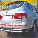 Захист заднього бампера Ssang Yong Kyron (2006-) (одинарна з куточками) d 60/42