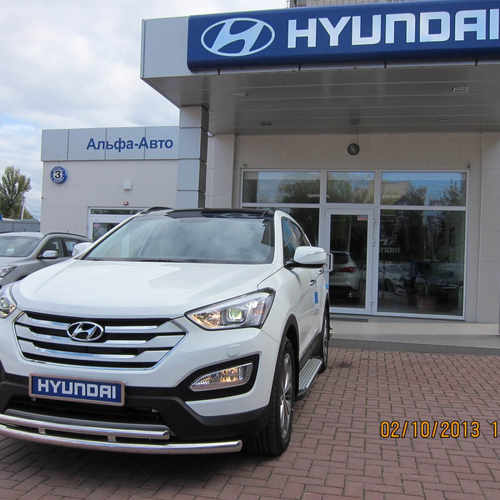 Захист переднього бампера подвійний Tamsan для Hyundai Santa Fe 2013+