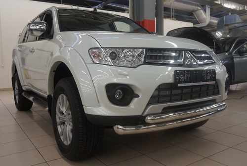 Захист переднього бампера Mitsubishi Pajero Sport 2008-2016 і l200 2009-2016 (подвійний) d 70/60