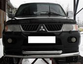 Захист переднього бампера подвійна (чорний метал) для Паджеро спорт 99-2008