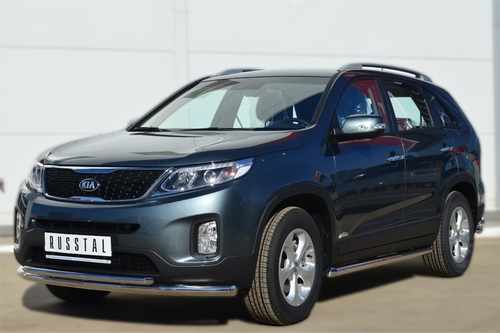 Захист передній подвійний (чорний метал) Kia Sorento 2013+