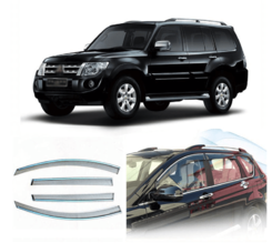 Дефлекторы окон ветровики с хром окантовкой (нерж.) для Mitsubishi Pajero 2000, 2006+