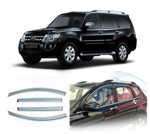 Дефлектори вікон вітровики з хром окантовкою (нерж.) для Mitsubishi Pajero 2000, 2006+