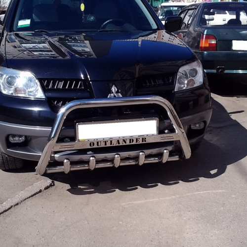 Кенгурятник з написом і грилем D60 для Mitsubishi Outlander 2003-2006