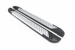 Бокові пороги Allmond Grey (2 шт., алюміній) для Hyundai Santa Fe 4 2018↗ мм.