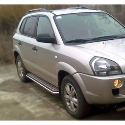 Пороги майданчик (чорний метал) для Hyundai Tucson з нержавіючим листом d60