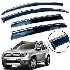 Дефлектори вікон (вітровики) для Renault Duster I 2010-2018 (на скотче) з нерж. хром полоскою накладні