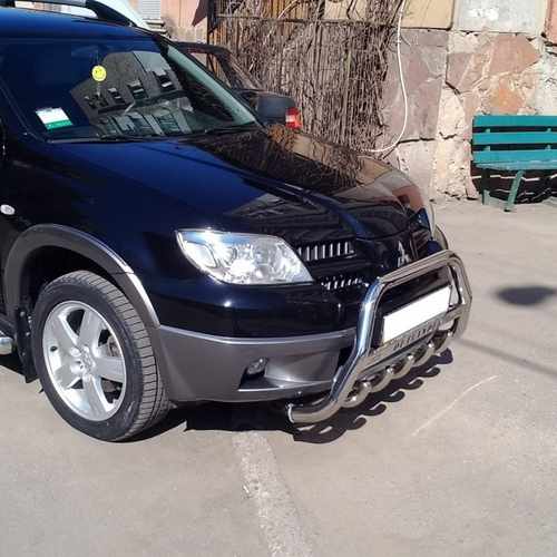 Кенгурятник з написом і грилем D60 для Mitsubishi Outlander 2003-2006