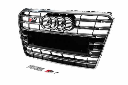 Передня решітка S-Style Audi A7 2010-2014, чорна з хромом, GT Tuning