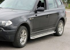 Боковые пороги KB001 BMW X3 E83 2003-2010, Ø60 мм, нержавеющая сталь, CAN (2 шт)
