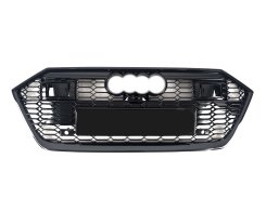 Решетка радиатора Full Black (в стиле RS7 под камеру и радары) для AUDI A7 4K 2017–2023