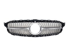 Грати радиатора Silver (с местом под камеру) Diamond для Mercedes-Benz C-Class W205 2018–2021
