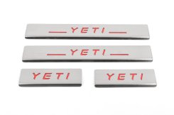 Накладки на пороги -red Skoda Yeti 2009-2017, V2, нержавіюча сталь, Carmos (4 шт)