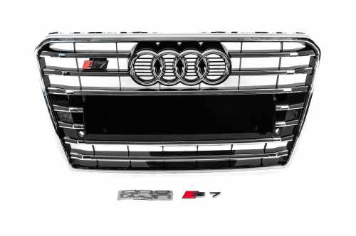 Передня решітка S-Style Audi A7 2010-2014, чорна з хромом, GT Tuning