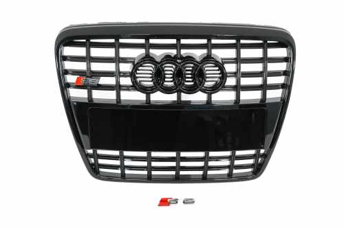 Передняя решётка S-style Audi A6 C6 2004-2011, чёрная, GT Tuning