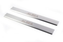 Накладки на дверні пороги Fiat Albea 2002-2012, нержавіюча сталь, Carmos (2 шт)