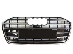 Решетка радиатора Chrome Black (в стиле S6 под камеру без радарів) для AUDI A6 C8 2018–2023