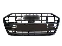 Решітка радіатора Full Black (в стилі S6 під камеру та радари) для AUDI A6 C8 2018–2023
