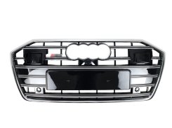 Решетка радиатора Chrome Black (в стиле S6 под камеру и радары) для AUDI A6 C8 2018–2023