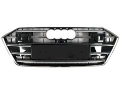 Решетка радиатора Chrome Black ( в стиле S7 под камеру и радары ) на AUDI A7 4K 2017-2023 года