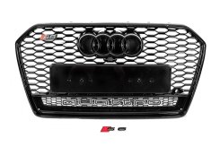 Передняя черная решетка радиатора в стиле RS с надписью Quattro Audi A6 C7 2014-2018, GT Tuning