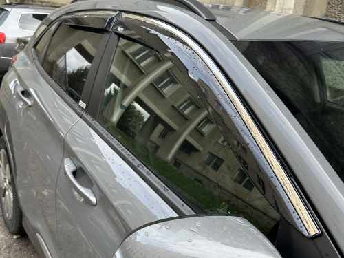 Вітровики Hyundai Kona SX2 2023+, з хромованим молдингом, Niken (4 шт)