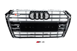 Передняя решетка радиатора S-style Audi A4 B9 2015-2019, хром+черная, GT Tuning