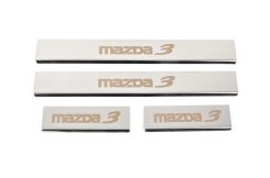 Накладки на пороги Mazda 3 2013-2019, глянцева, нержавіюча сталь, Carmos (4 шт)