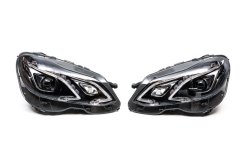 Передние фары Mercedes E-class W212 2009-2016, рестайлинг, без блоков управления, для авто со штатной галогеновой оптикой, GBT (2 шт)