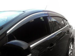 Ветровики с хромом (6 шт, Sunflex) HB для Ford Focus III 2011-2017 гг.