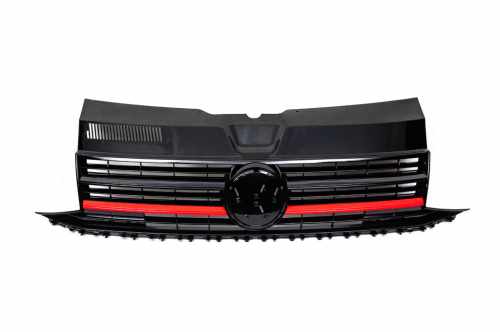 Передня решітка з червоною смугою (під емблему) Volkswagen T6 2015-2024, GBT